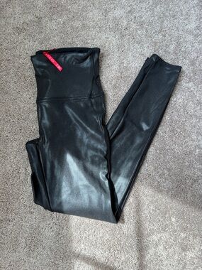 SPANX Shiny Black Faux-Leather High-Rise Leggings